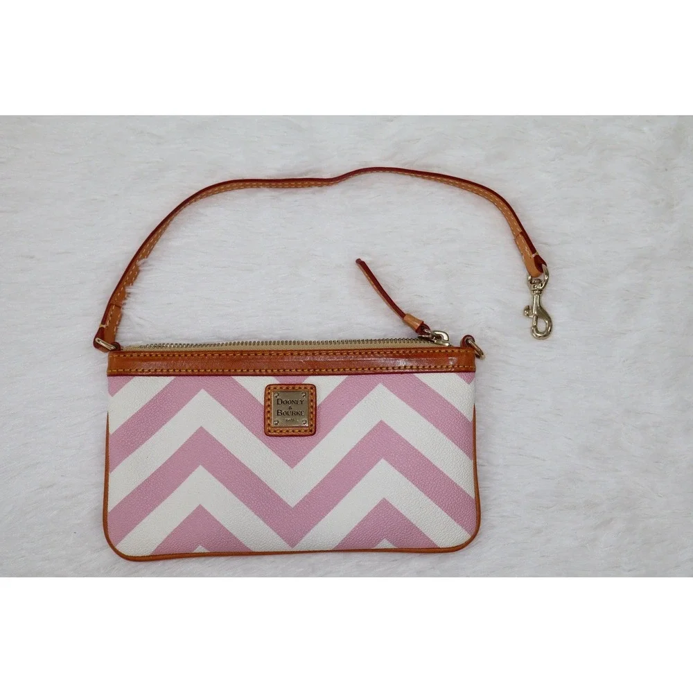 Dooney & Bourke Chevron Stripe Pink & White Wristlet/Clutch